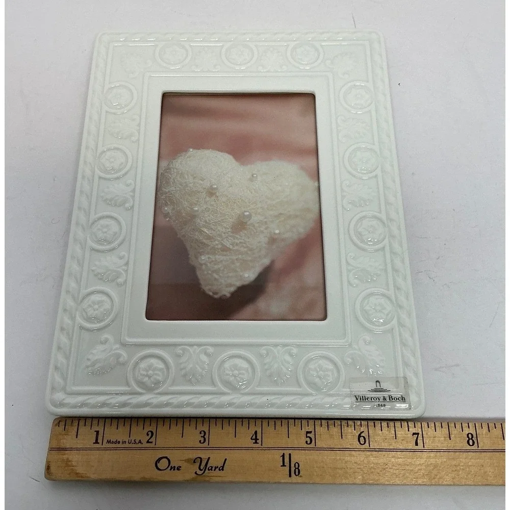 Villeroy & Boch Picture Frame Home Decor 7x9 White Porcelain Embossed Floral‎